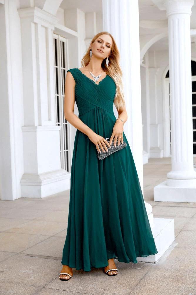 Ladies Chiffon V Neck Sleeveless Floor Length Bridesmaid Evening Dress Wedding Party Evening Dress 28126 by numbersea