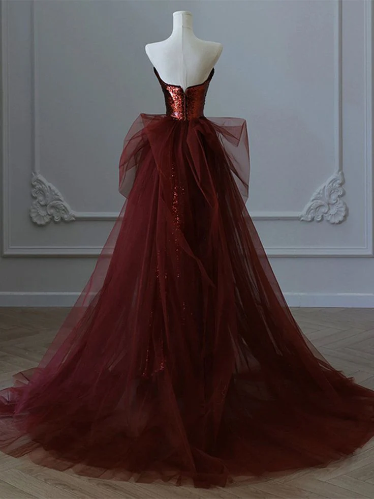 Burgundy Sequins Long Prom Dress Mermaid Evening Dress Birthday Dress