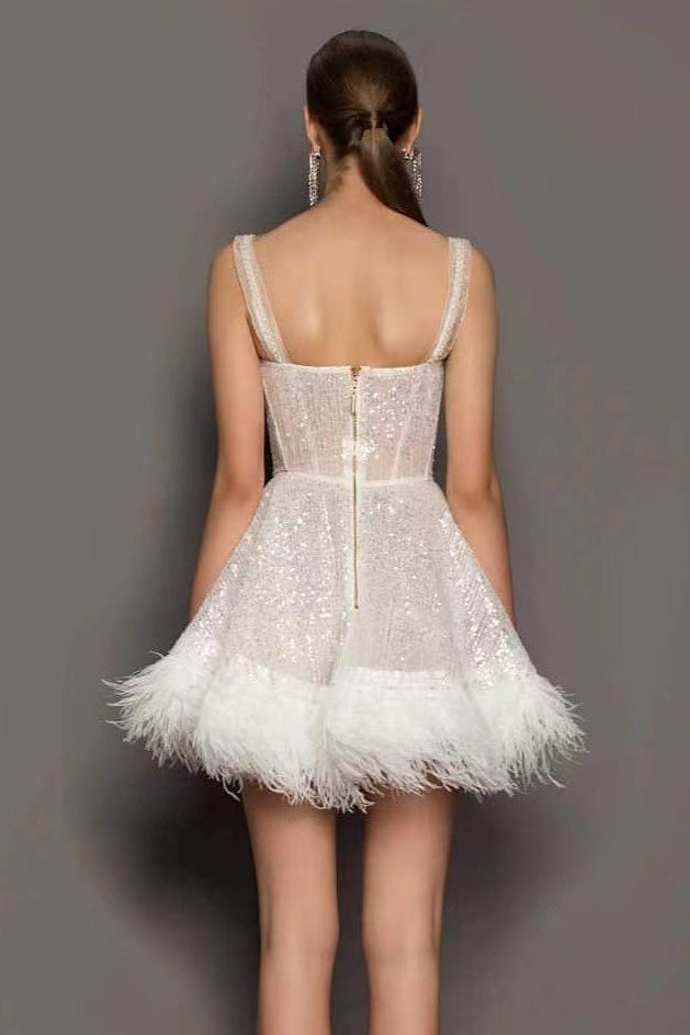 Feather Sequin Strapless Dress with Relaxed Everyday Styling