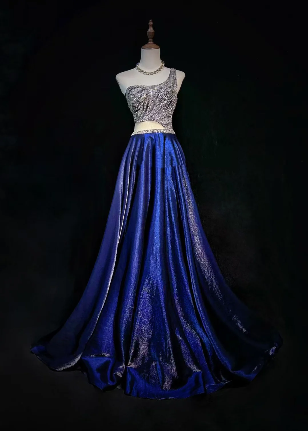 One Shoulder Royal Blue Prom Party Dress Beads Evening Gowns