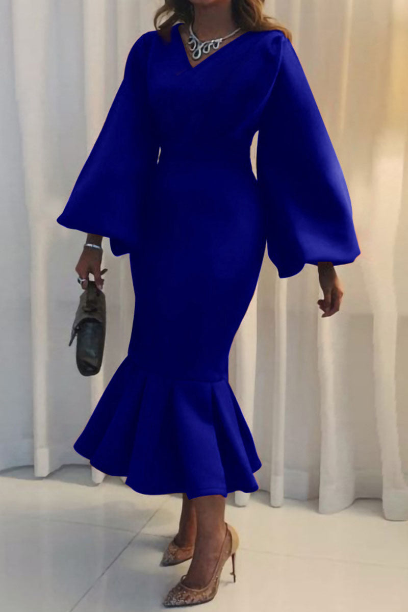 Elegant Solid Patchwork V Neck Evening Dress Dresses(4 Colors)) - View 5 | VelvetHem