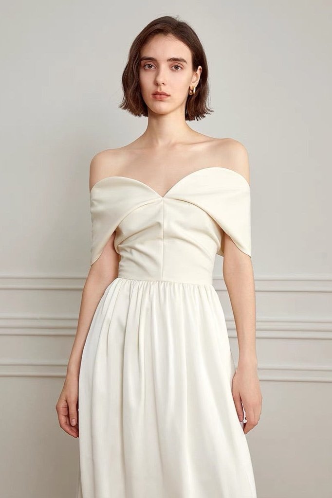 Karla Exclusive Off the Shoulder Curve Maxi Dress in Cream Evening Wear Edit