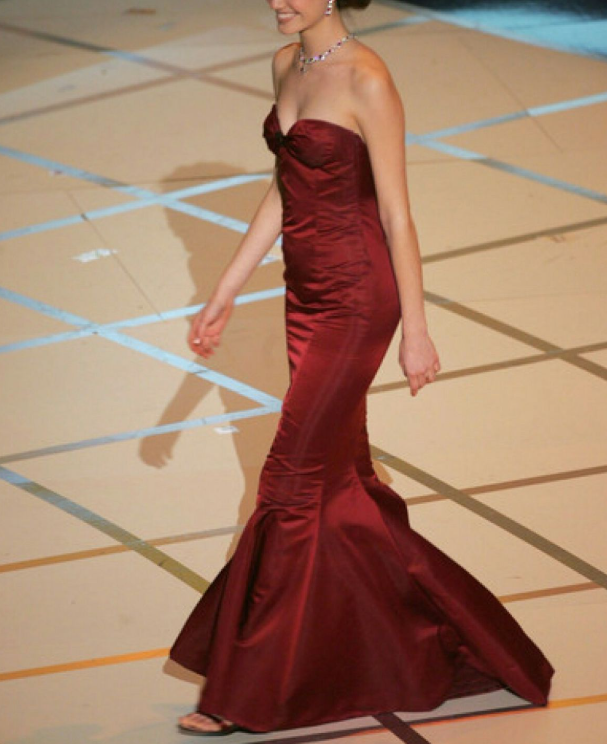 Vintage Sweetheart Neck Burgundy Satin Mermaid Party Dress Long Evening Dress
