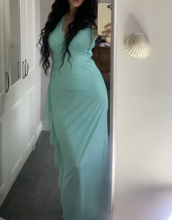 Sexy V Neck Mint Green Sequin Mermaid Evening Dress Long Party Prom Dress