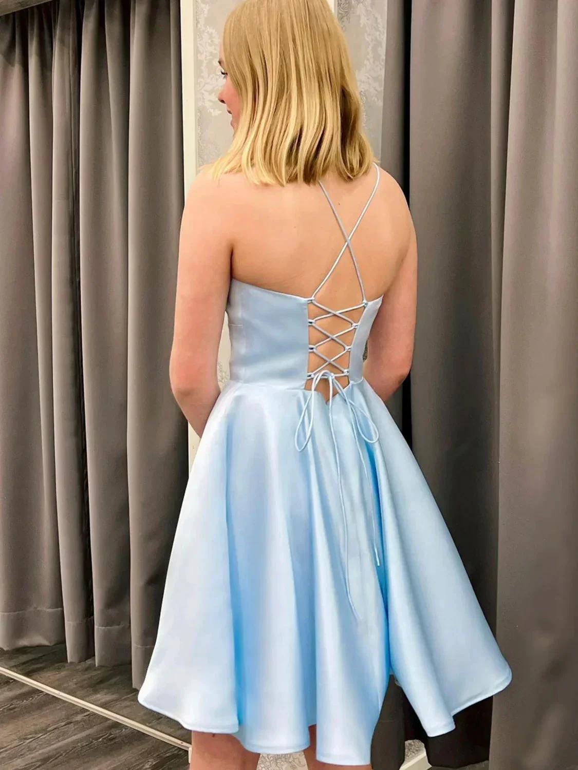 Blue Satin Blue Homecoming Dress 18th Graduation Dress (ZD11767)