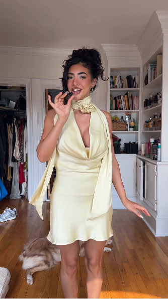 Sexy Yellow Halter Satin A Line Short 9th Grade Homecoming Dress,Backless Mini Birthday Dress D3857