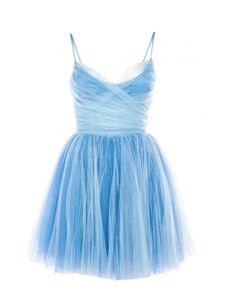 Cute Blue Spaghetti Straps Homecoming Dress Blue Tulle Party Dress Y2528 by simplepromdress