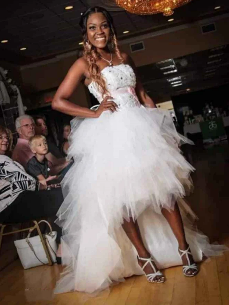 White Tulle High Low Long Prom Dress Formal Evening Dress Y7849 - VelvetHem