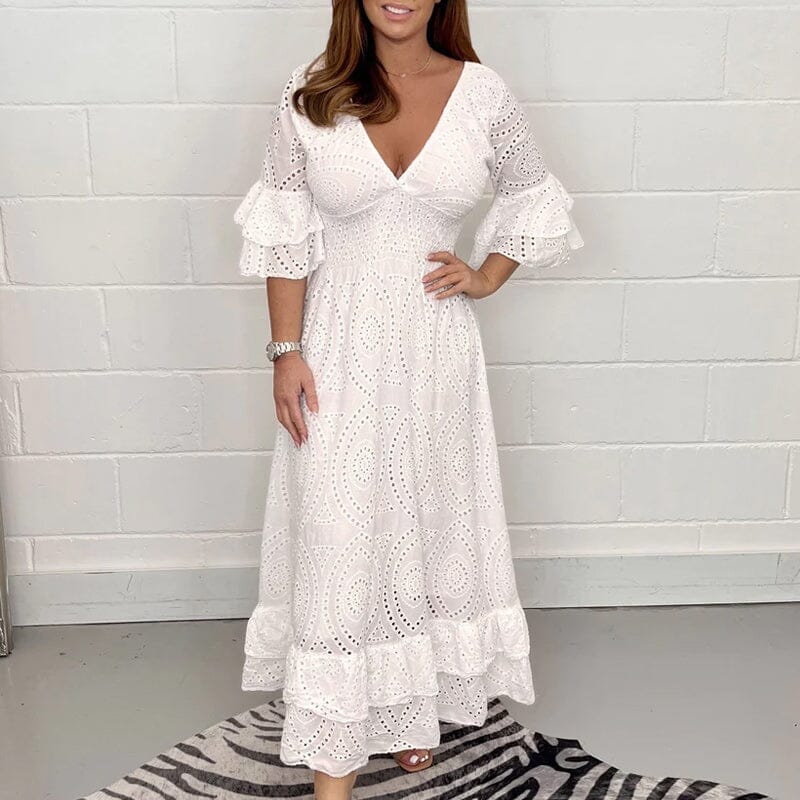 Marta Elevated Lace Dress with Ruffle Sleeves Designer Edit