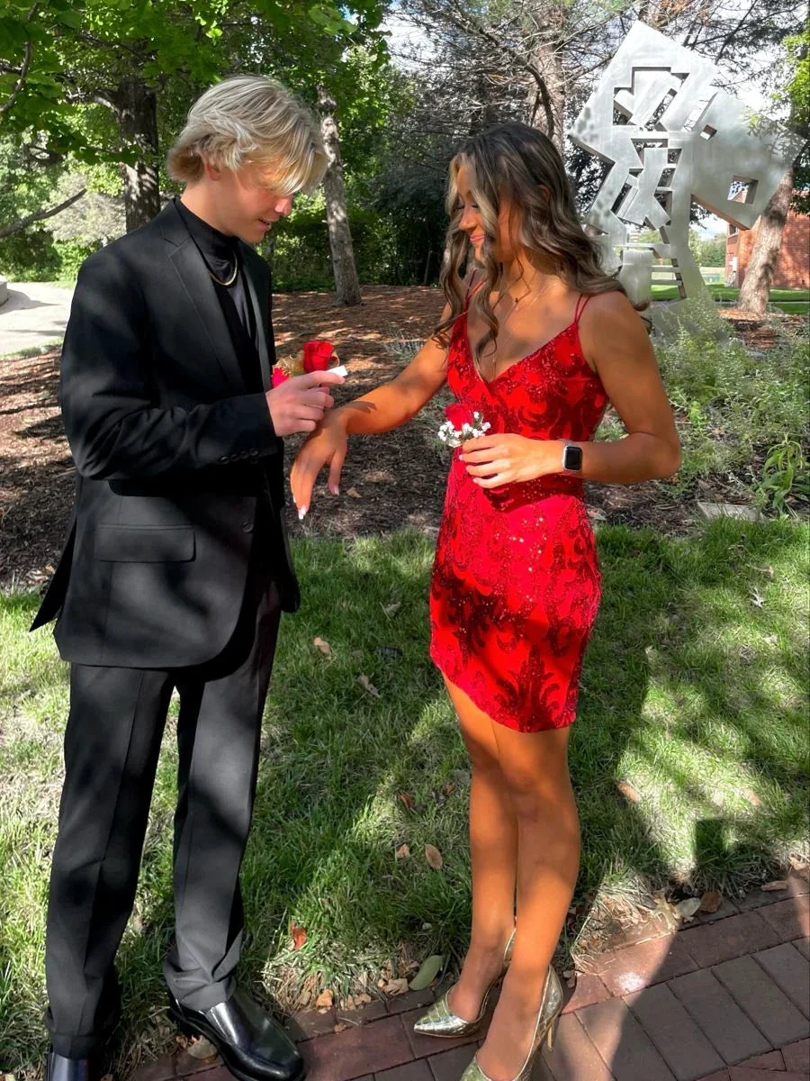 Red Sequins Homecoming Dress Red Party Dress Y2243 by simplepromdress