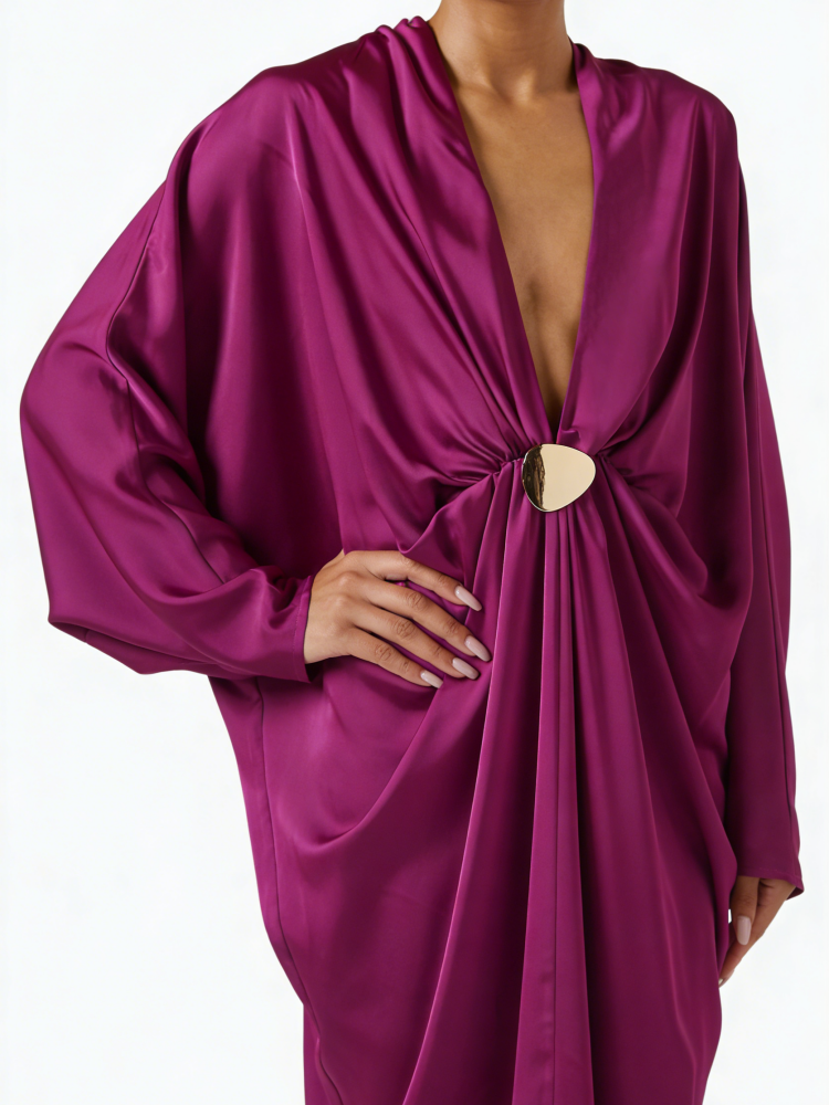 Magenta Satin Neck Maxi Dress in Satin