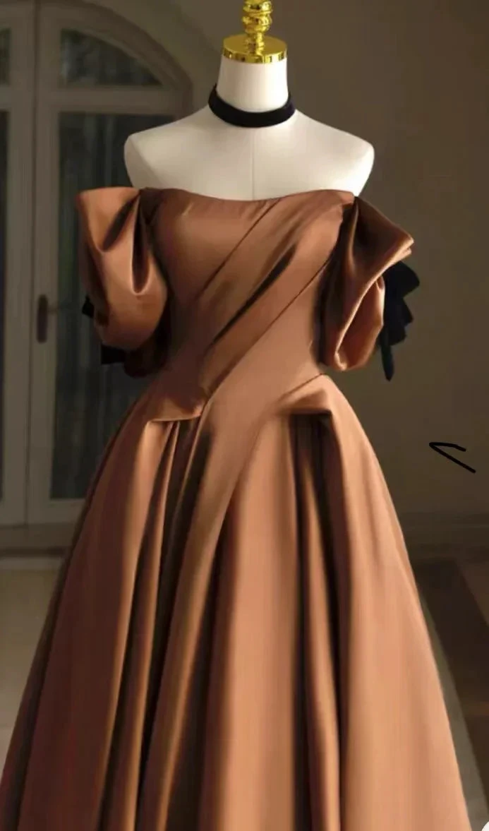 Satin Bridal Dress,Off Shoulder Wedding Dress, Vintage Wedding Dress (ZD13668)