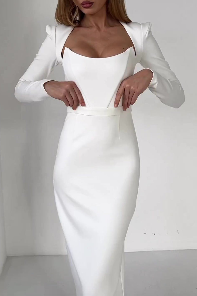 Celebrities Elegant Solid Backless Square Collar Evening Dress Dresses - VelvetHem