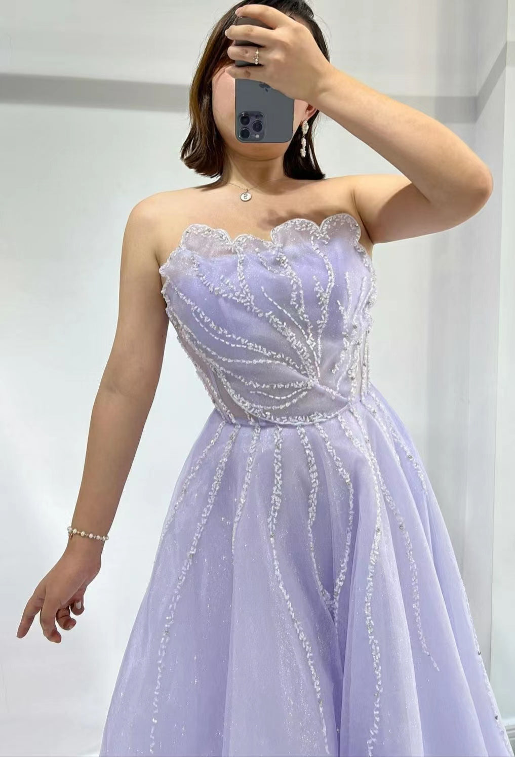 Strapless Lilac A-Line Tulle Prom Dress With Sequins Beads - View 2 | VelvetHem