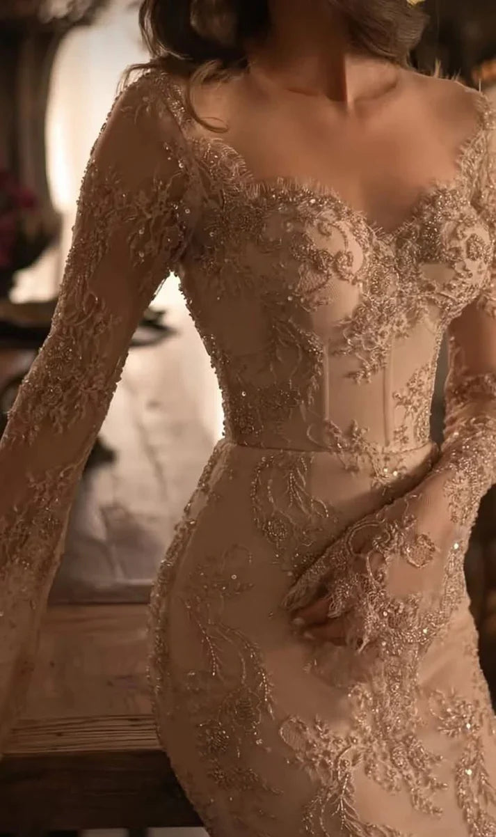 Elegant Mermaid Long-sleeved Lace Prom & Evening Dress - View 8 | FashionDia