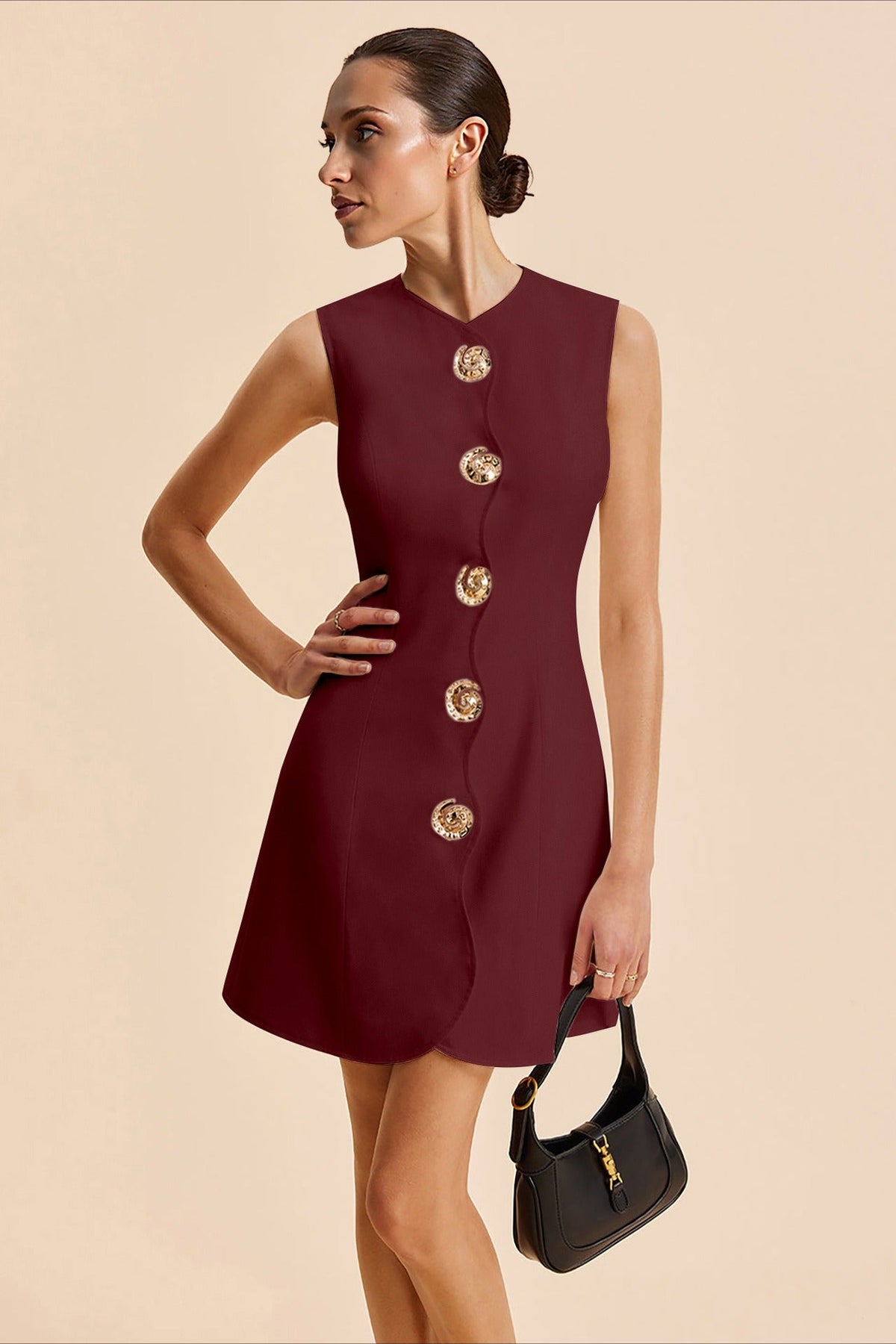 Sleeveless Button Front Mini Work Dress - View 5 | VelvetHem