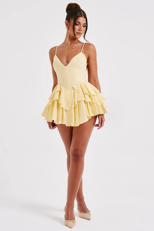 Spaghetti Strap Ruffle Dress with Relaxed Fit and Layered Outfit Styling