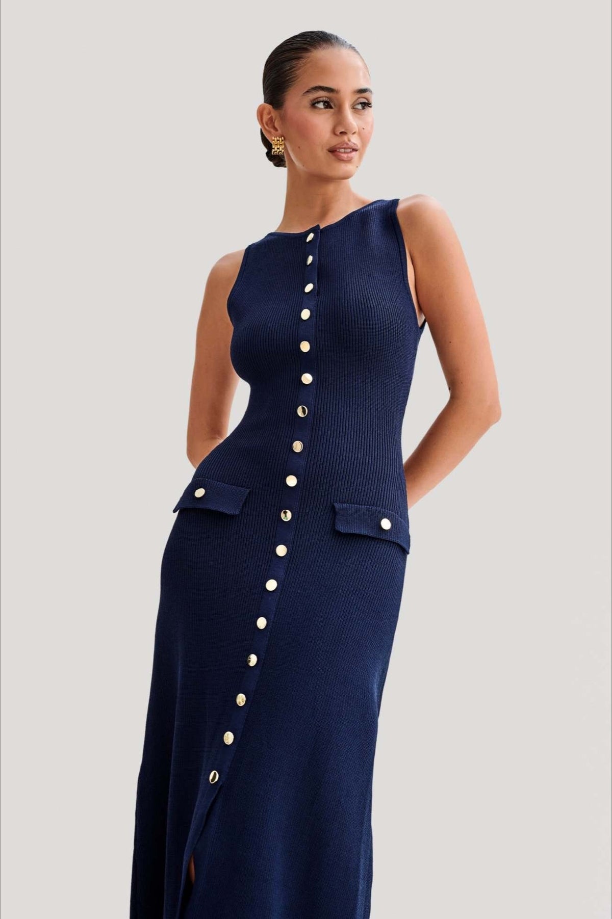 Fashion Buttoned Knit Work Dress - View 8 | VelvetHem