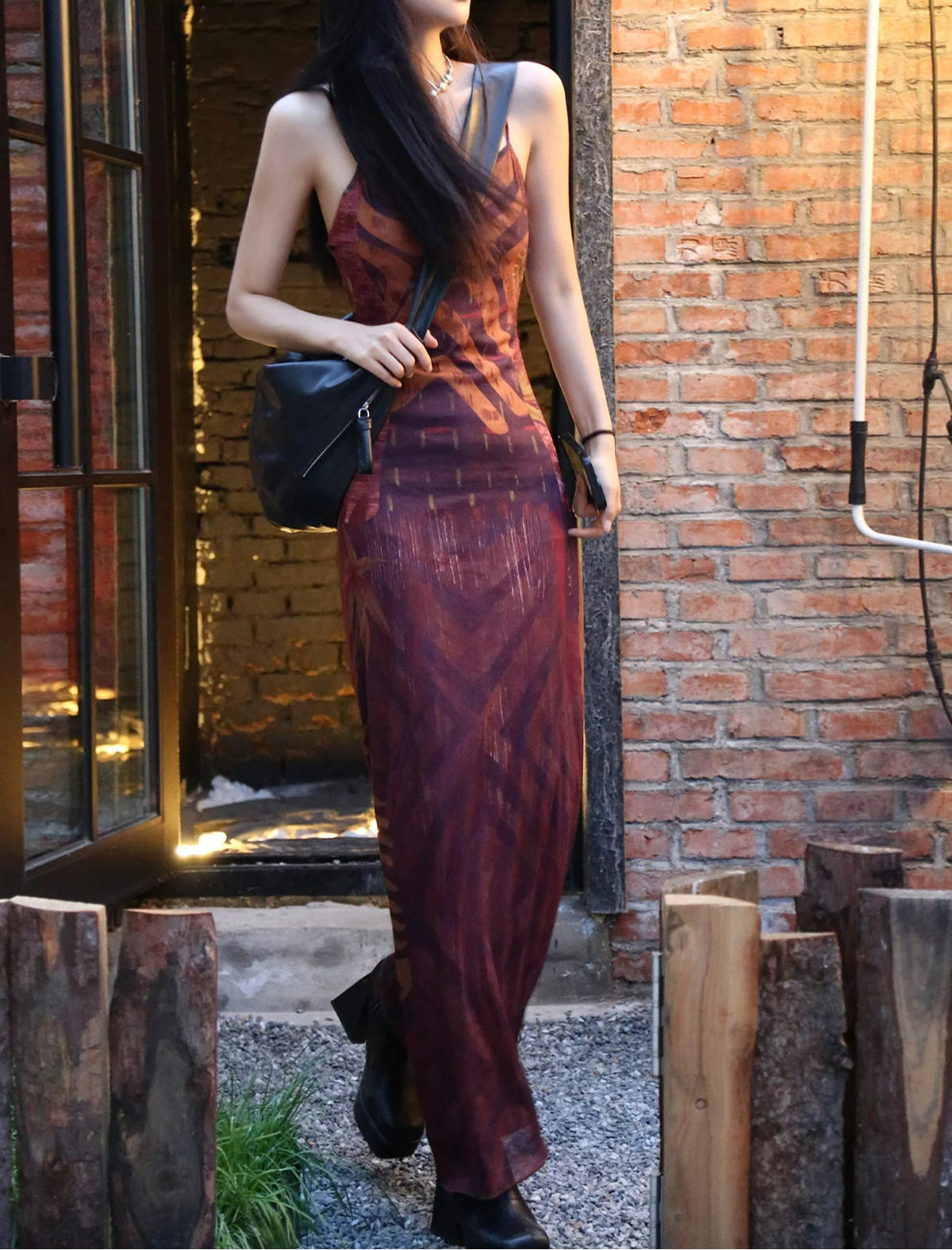 Printed Backless Strap Midi Dress - View 2 | VelvetHem