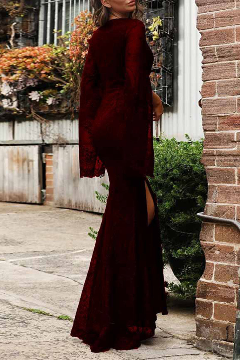 Sexy Formal Solid Lace Zipper V Neck Evening Dress Dresses - View 4 | VelvetHem