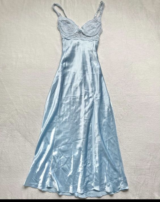 A-Line Spaghetti Straps Light Sky Blue Lace Long Prom & Evening Dress - View 2 | FashionDia