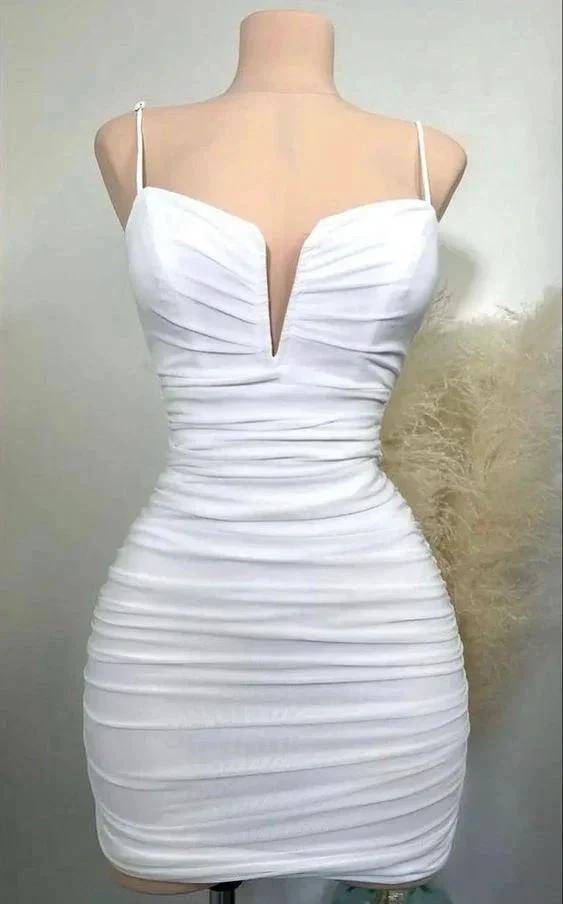 Cute White Straps Homecoming Dress Sexy Bodycon Dress (ZD12377)