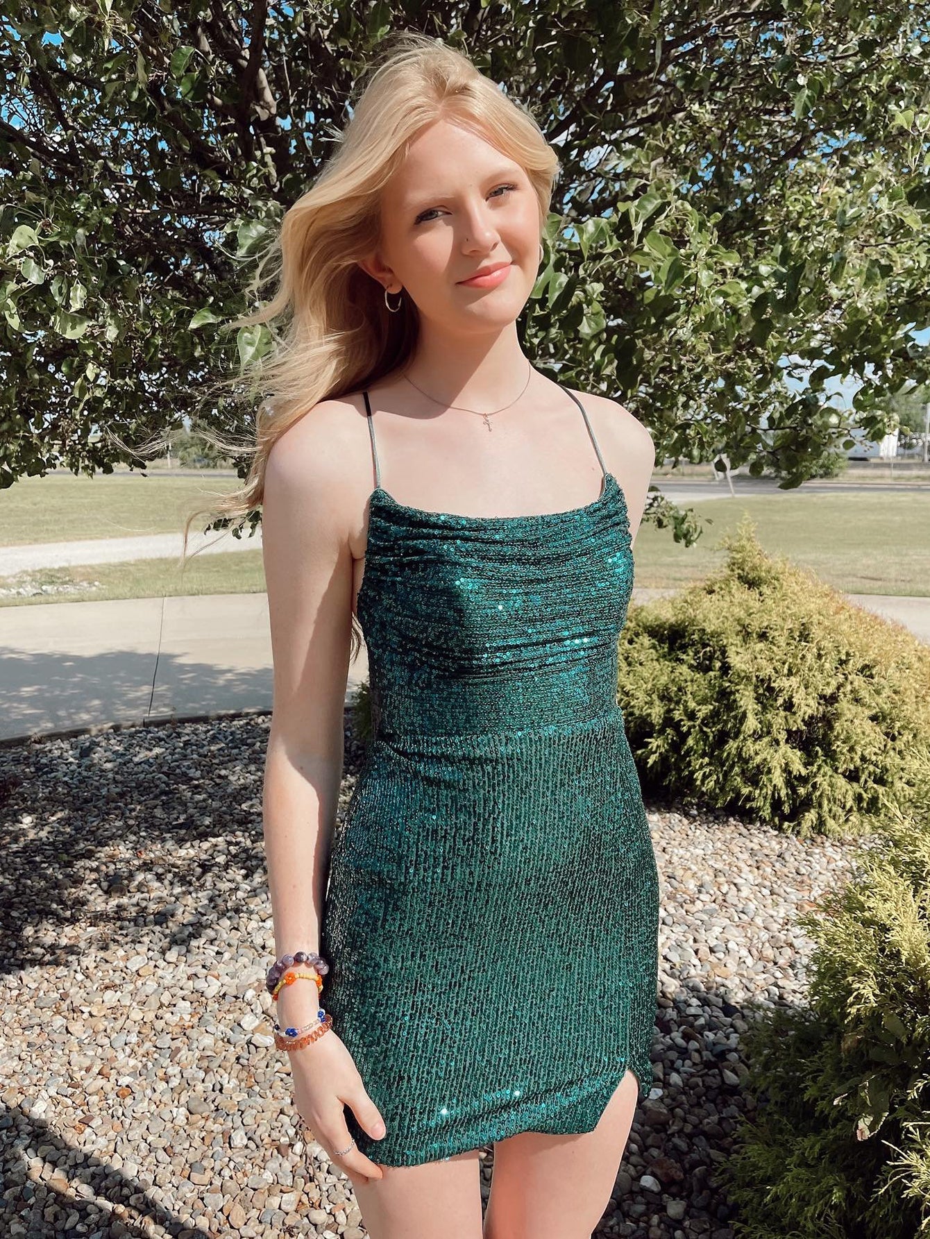 Sparkly Dark Green Lace Up Homecoming Short Dress - Fashionpara