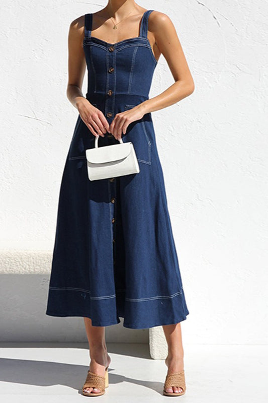 Casual Button-Up Denim Dress - View 2 | VelvetHem