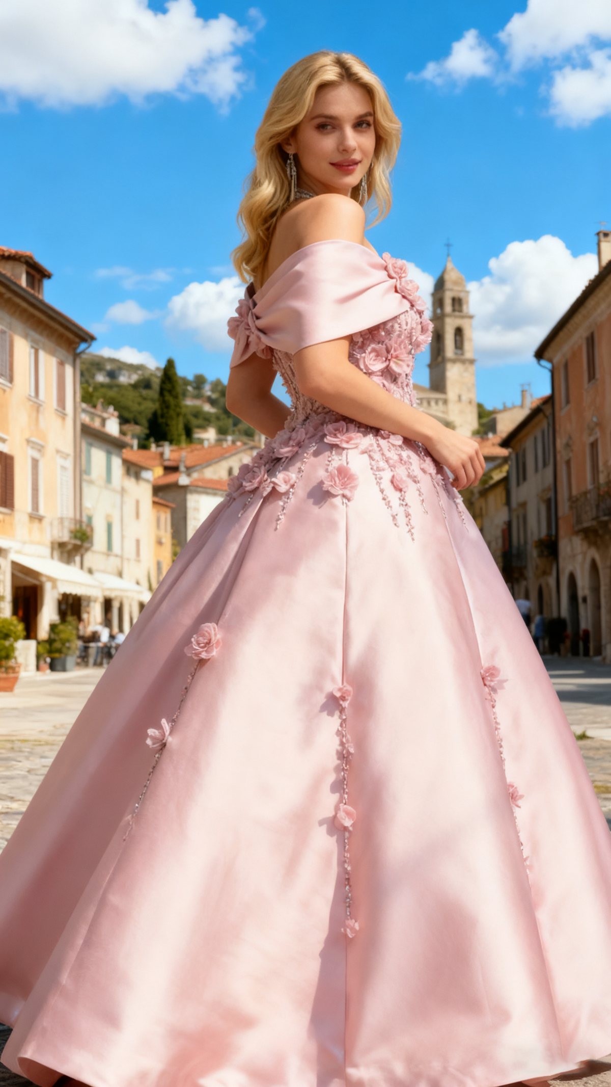 Elegant Off The Shoulder Satin Beaded Appliques Prom Dress Formal A Line Evening Dress Y8160 - View 3 | VelvetHem