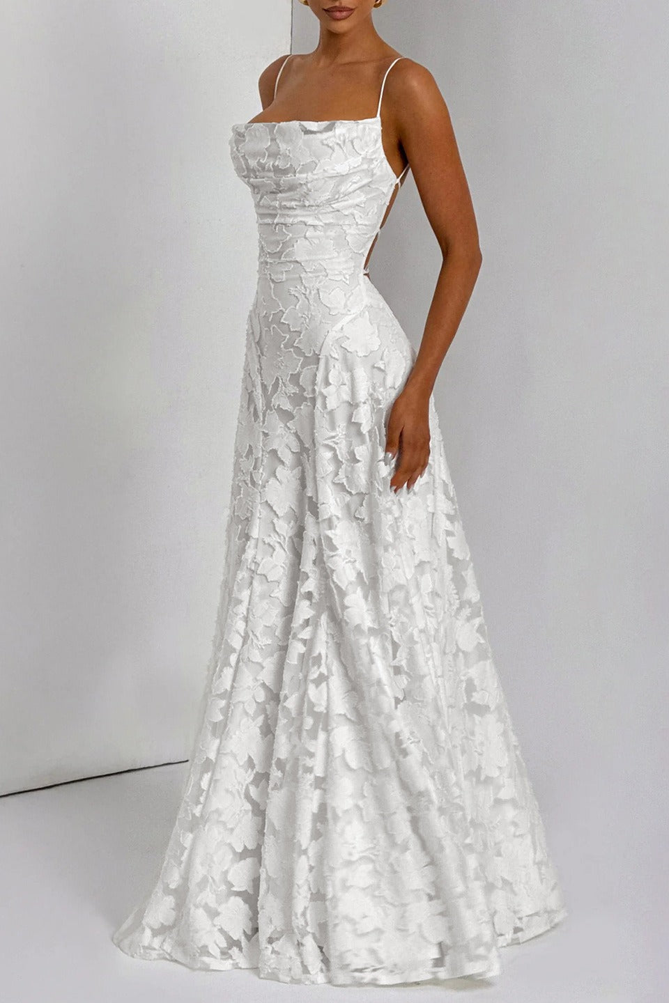 Jacquard Cami Backless Maxi Lace Dress - View 6 | VelvetHem