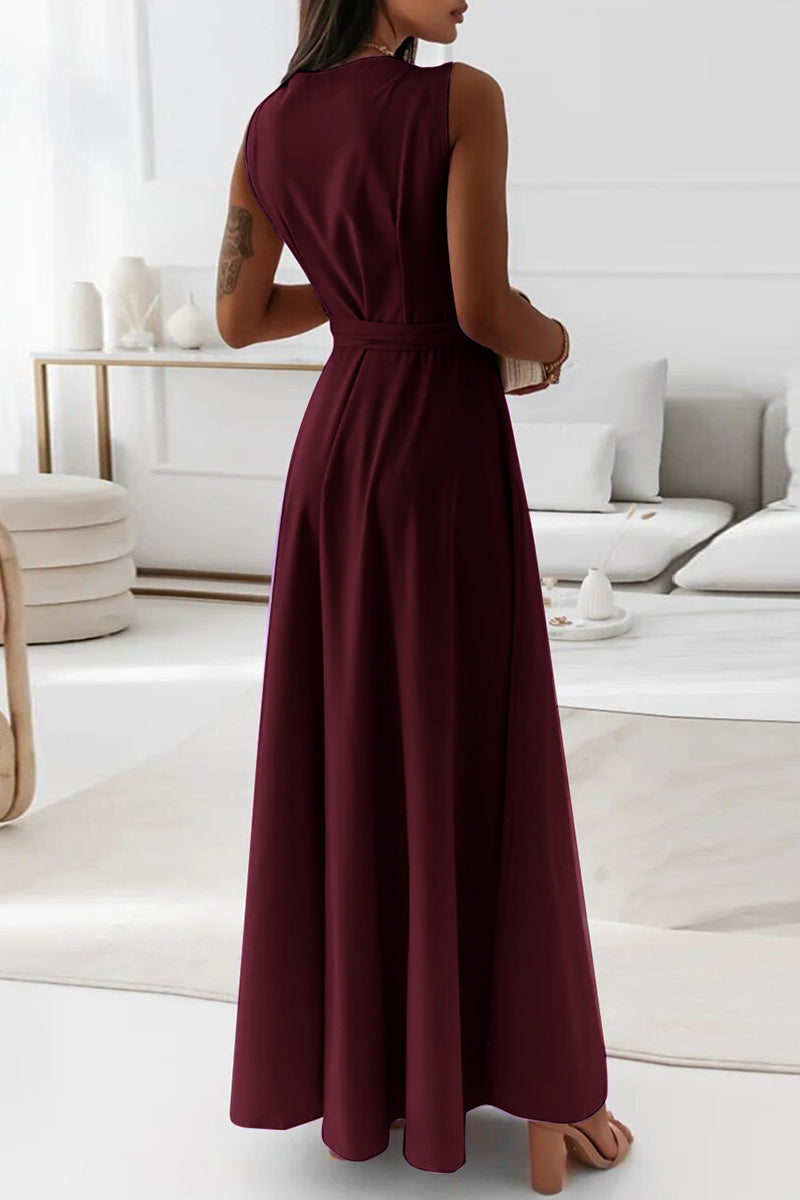 Celebrities Elegant Solid With Belt V Neck Evening Dress Dresses - View 5 | VelvetHem