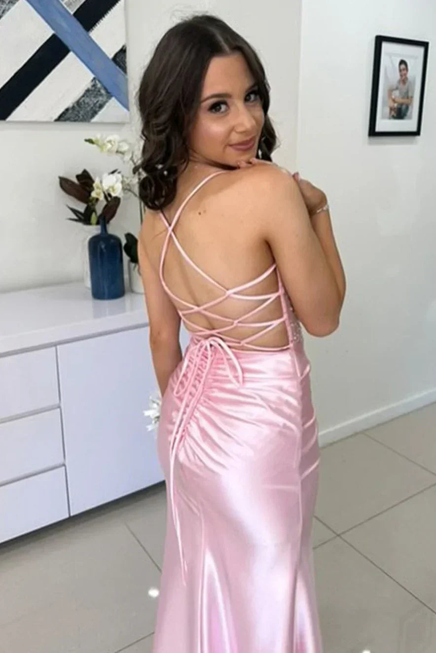 Trendy Mermaid Spaghetti Straps Green Corset Prom Dress with Split Front