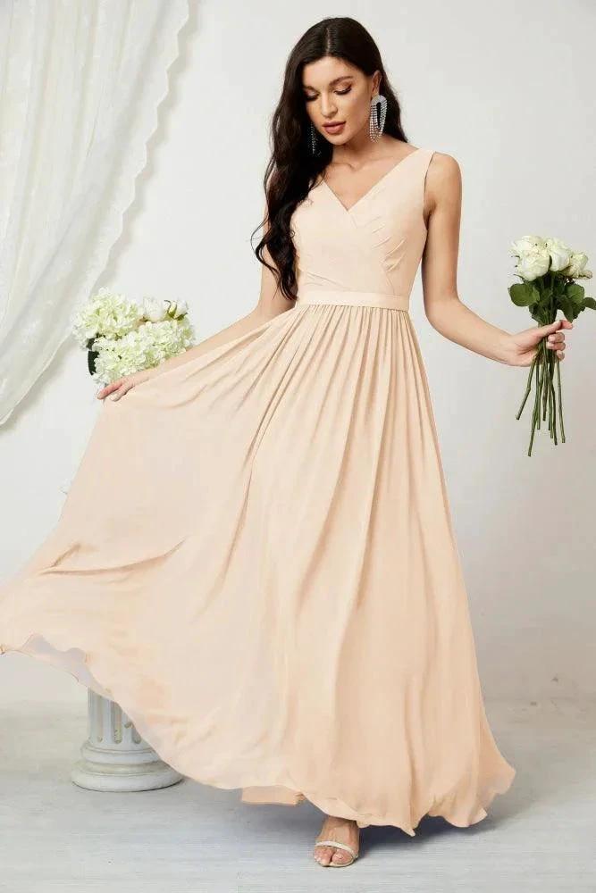 Women's Chiffon Long Bridesmaid Dresses A line Sleeveless Formal Prom Gown for Evening Party Homecoming Dresses 2808 by numbersea