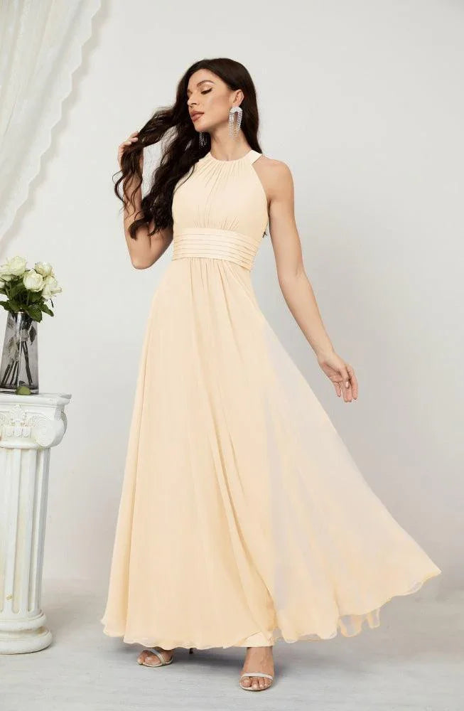 Numbersea Formal Party Gown Dress Chiffon Halter Long Sleeveless Bridesmaid Dresses 2802 by numbersea