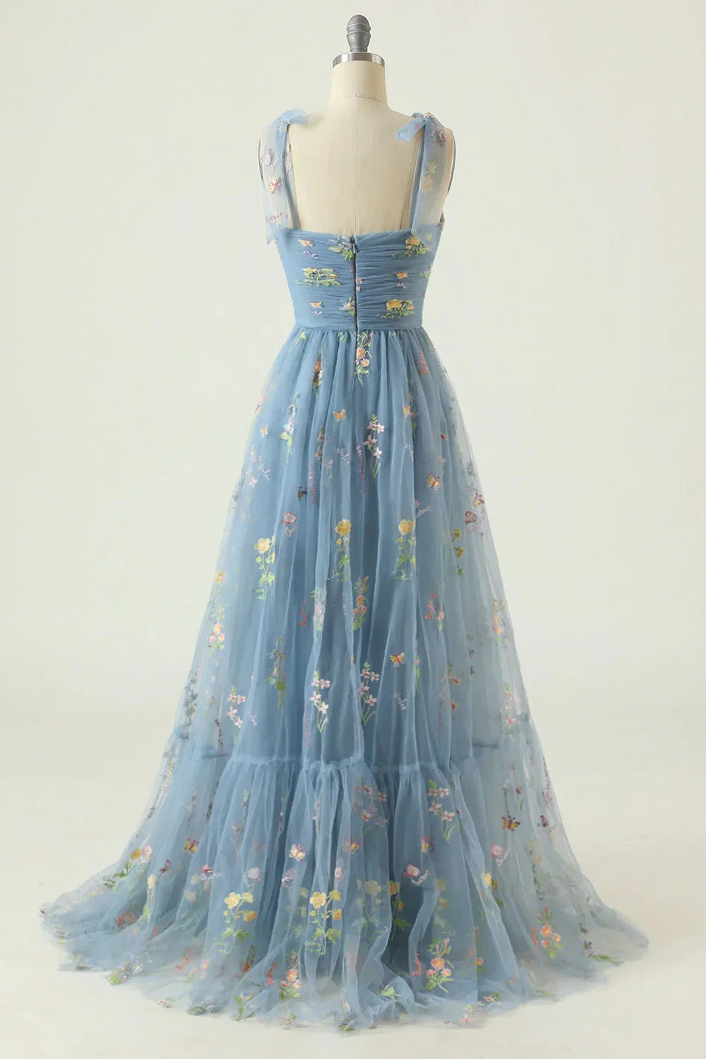 Elegant A Line Spaghetti Straps Champagne Long Prom Dress with Embroidery