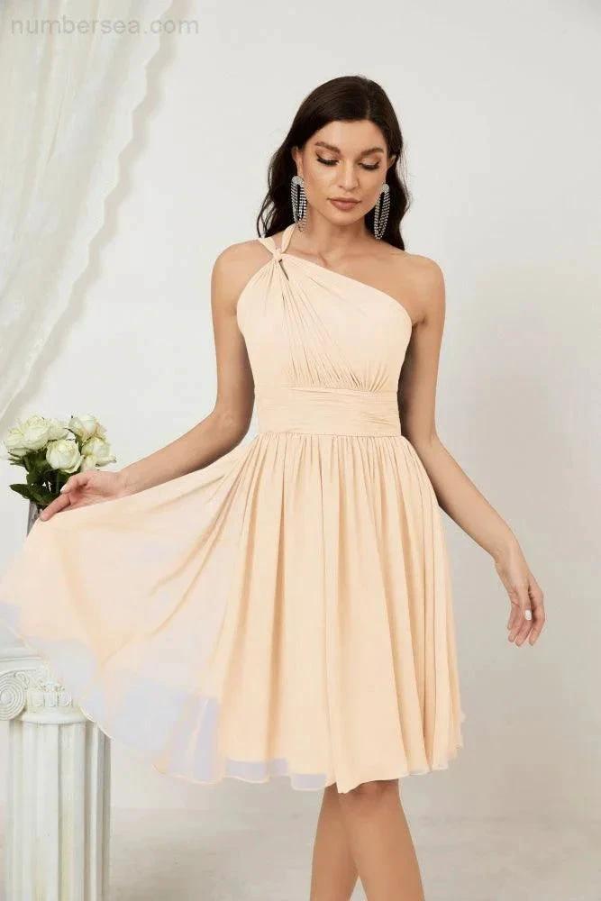 ZapDress Women Chiffon Short One Shoulder Bridesmaid Dress Formal Dresses for Party Homecoming  2804 (ZD16948)