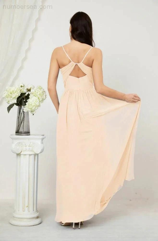 ZapDress  Neck Bridesmaid Dresses Chiffon Long Spaghetti A-line Formal Prom Gown for Wedding Party Evening 2801 (ZD16961)