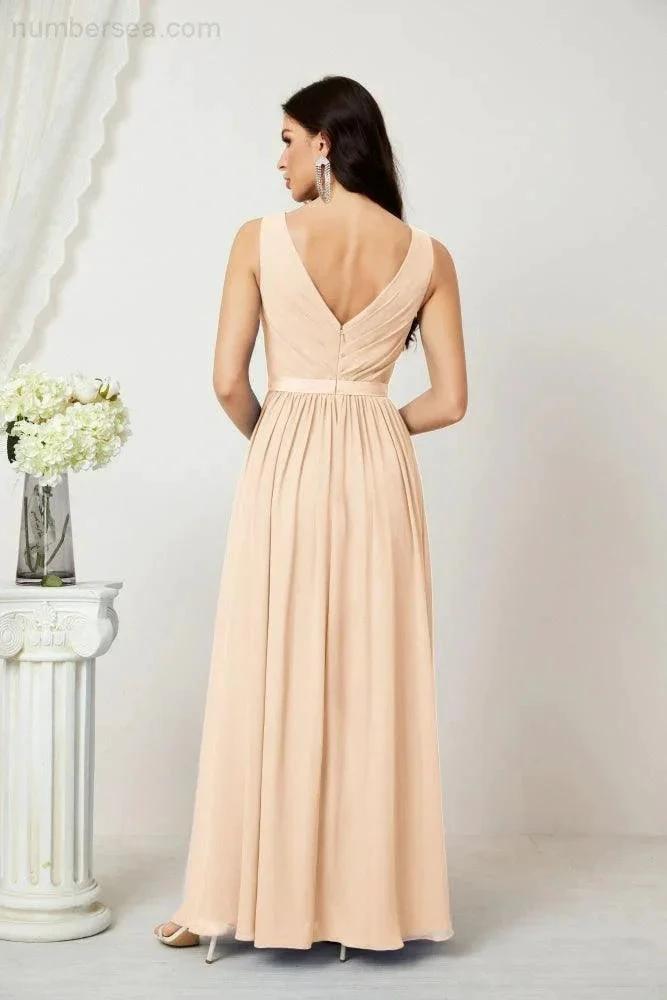 Women's Chiffon Long Bridesmaid Dresses A line Sleeveless Formal Prom Gown for Evening Party Homecoming Dresses 2808 (ZD16947)