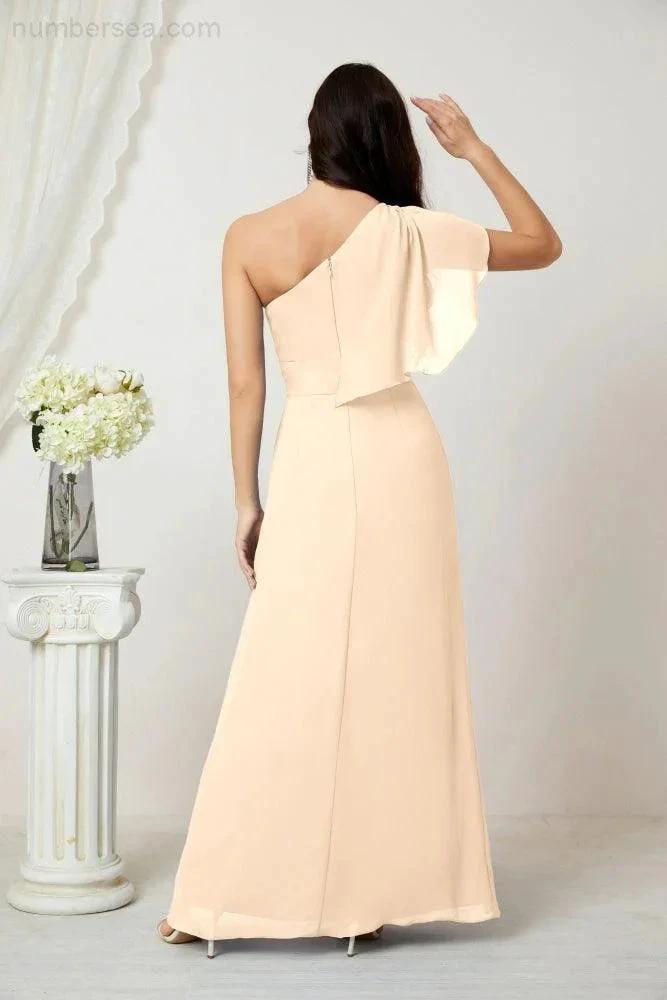 ZapDress  Chiffon Ruffled One Shoulder Long Bridesmaid Dresses A-line Formal Evening Gown Side Split 2809 (ZD17049)