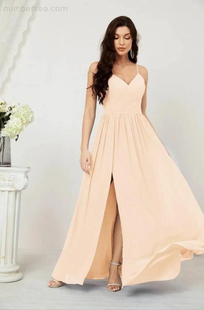 ZapDress  Neck Bridesmaid Dresses Chiffon Long Spaghetti A-line Formal Prom Gown for Wedding Party Evening 2801 (ZD16961)