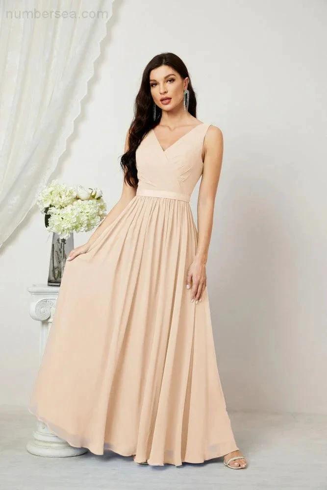 Women's Chiffon Long Bridesmaid Dresses A line Sleeveless Formal Prom Gown for Evening Party Homecoming Dresses 2808 (ZD16947)