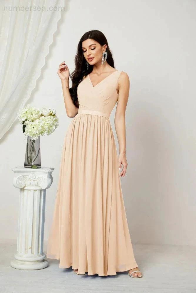 Women's Chiffon Long Bridesmaid Dresses A line Sleeveless Formal Prom Gown for Evening Party Homecoming Dresses 2808 (ZD16947)