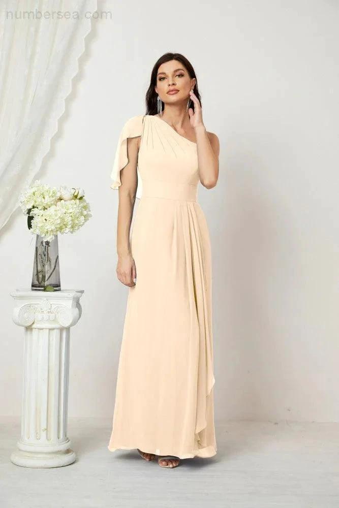 ZapDress  Chiffon Ruffled One Shoulder Long Bridesmaid Dresses A-line Formal Evening Gown Side Split 2809 (ZD17049)