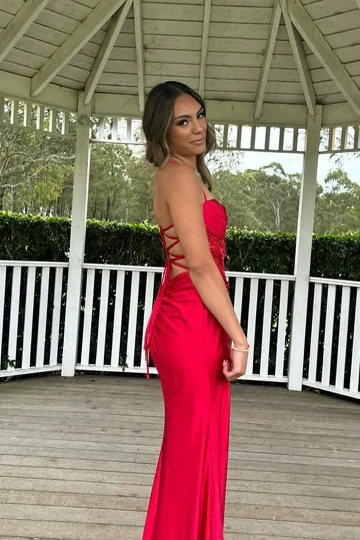 Trendy Mermaid Spaghetti Straps Green Corset Prom Dress with Split Front