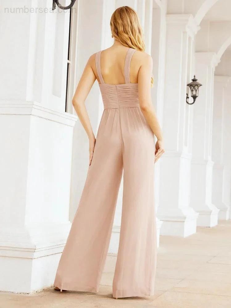 ZapDress Crisscross Neck Jumpsuit Formal Evening Dress Long Bridesmaid Dresses Bell-bottomed Pants 28033 (ZD17024)
