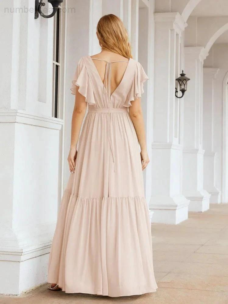 ZapDress Women's Open Back Formal Evening Party Prom Gowns V-Neck Long Chiffon Bridesmaid Dresses with Waist Belt 28038 (ZD17000)