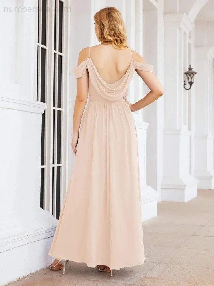ZapDress Off The Shoulder Chiffon Bridesmaid Dress Long Formal Graduation Gown with Cowl Back 28069 (ZD17004)