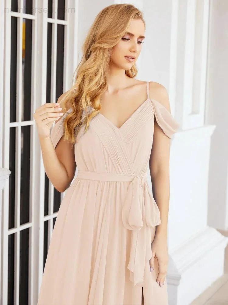 ZapDress Off The Shoulder Chiffon Bridesmaid Dress Long Formal Graduation Gown with Cowl Back 28069 (ZD17004)