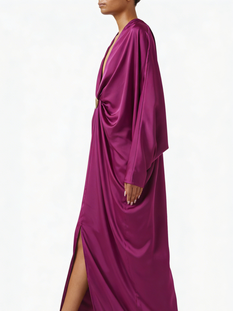 Magenta Satin Neck Maxi Dress in Satin