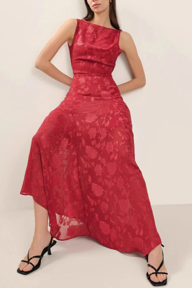 Irregular Hem Red Backless Lace Dress - View 2 | VelvetHem